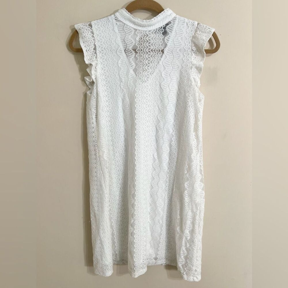 AS U WISH Juniors White Mock Neck Lace Midi Preppy Cocktail Dress Size‎ Small